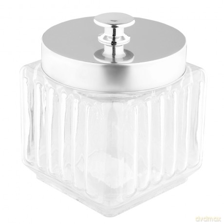 Pojemnik Szklany Kwadratowy z Pokrywką w Kolorze Srebra 1,3l Dek.Relief