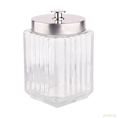 Pojemnik Szklany Kwadratowy z Pokrywką w Kolorze Srebra 1,7l Dek.Relief