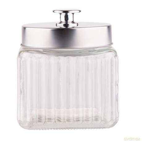 Pojemnik Szklany Kwadratowy z Pokrywką w Kolorze Srebra 850ml Dek.Relief