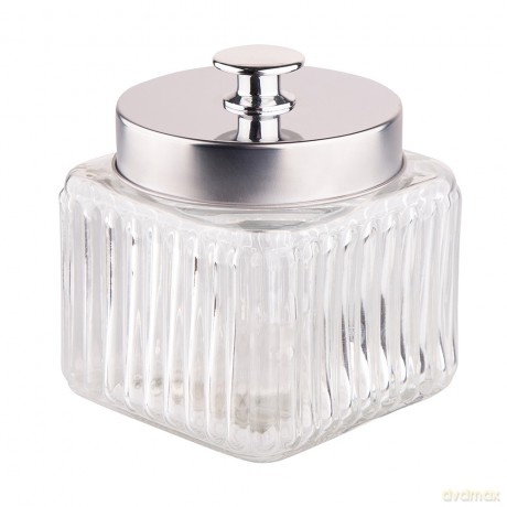 Pojemnik Szklany Kwadratowy z Pokrywką w Kolorze Srebra 850ml Dek.Relief