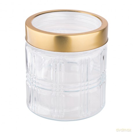 Pojemnik Szklany z Pokrywką w Kolorze Złota 800ml Dek.Kratka