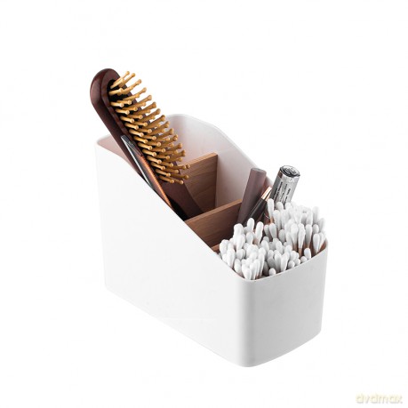 Pojemnik z 4 Przegródkami Plastik + Bambus 9x18x13 cm (Łazienka)