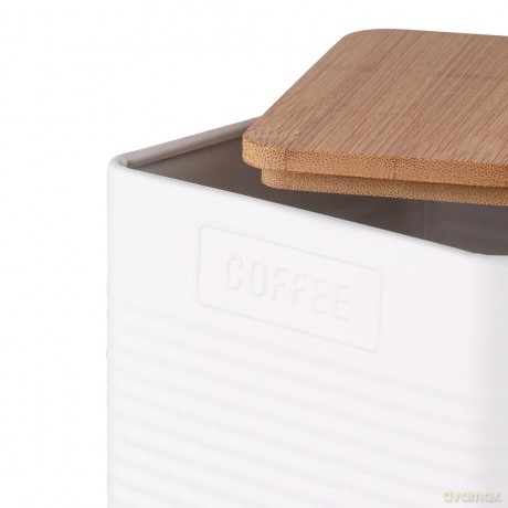Puszka Kwadratowa z Pokrywą Bambusową 11x11x14 cm Loft Biała Dek. Coffee