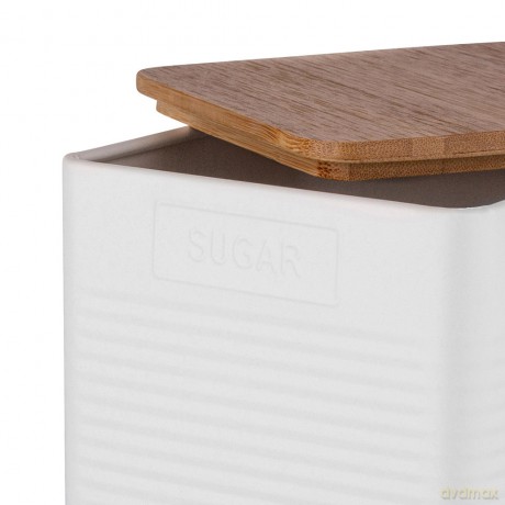 Puszka Kwadratowa z Pokrywą Bambusową 11x11x14 cm Loft Biała Dek. Sugar