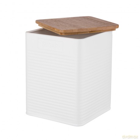 Puszka Kwadratowa z Pokrywą Bambusową 11x11x14 cm Loft Biała Dek. Sugar