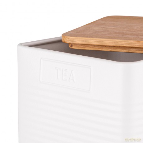 Puszka Kwadratowa z Pokrywą Bambusową 11x11x14 cm Loft Biała Dek. Tea