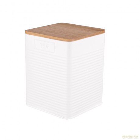 Puszka Kwadratowa z Pokrywą Bambusową 11x11x14 cm Loft Biała Dek. Tea