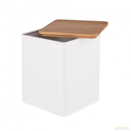 Puszka Kwadratowa z Pokrywą Bambusową 11x11x14 cm Loft Biała Dek. Tea