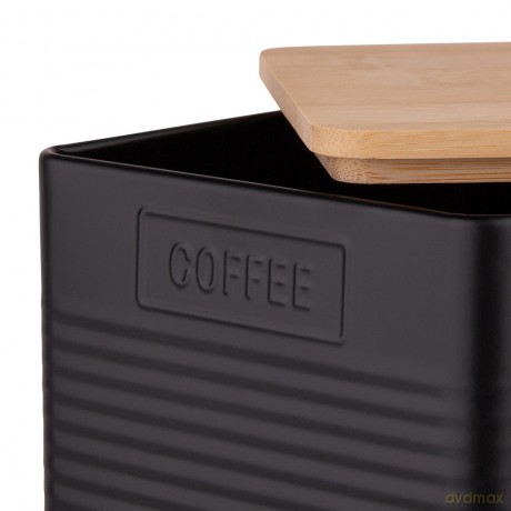Puszka Kwadratowa z Pokrywą Bambusową 11x11x14 cm Loft Czarna Dek. Coffee