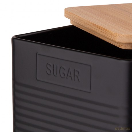 Puszka Kwadratowa z Pokrywą Bambusową 11x11x14 cm Loft Czarna Dek. Sugar