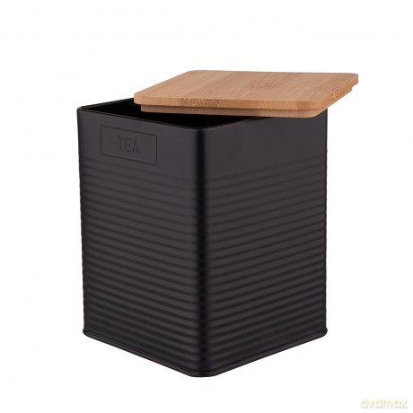 Puszka Kwadratowa z Pokrywą Bambusową 11x11x14 cm Loft Czarna Dek. Tea