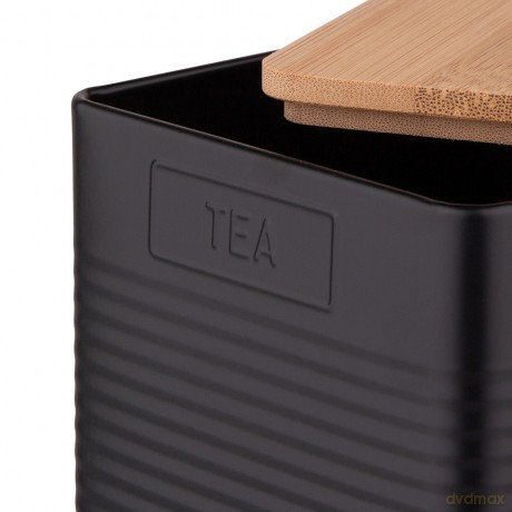 Puszka Kwadratowa z Pokrywą Bambusową 11x11x14 cm Loft Czarna Dek. Tea