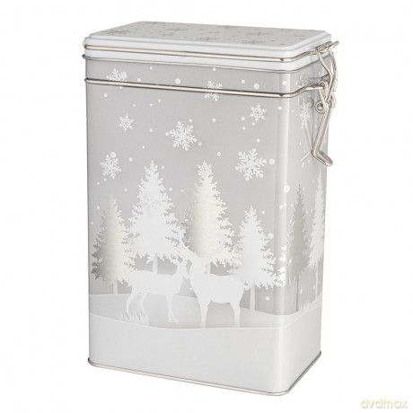 Puszka Prostokątna z Klipsem 12x8x19 cm Dek. Srebrne Choinki