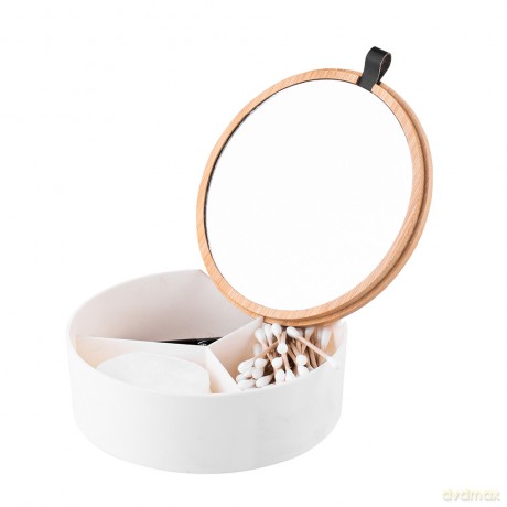 Puzderko z Przegródkami z Lusterkiem Plastik + Bambus 14x14x5 cm (Łazienka)