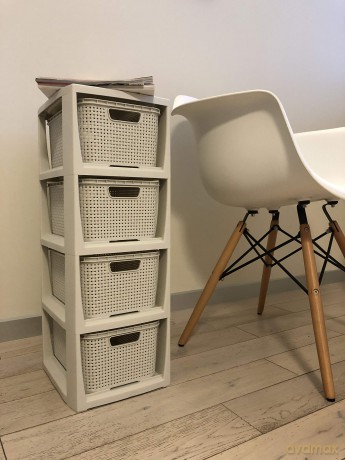 Regał Rattanowy 4 Szuflady 24,1x29,6x64cm Biały