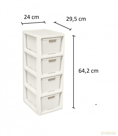 Regał Rattanowy 4 Szuflady 24,1x29,6x64cm Biały