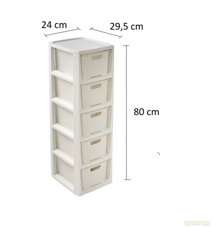 Regał Rattanowy 5 Szuflad 24,1x29,6x80cm Biały