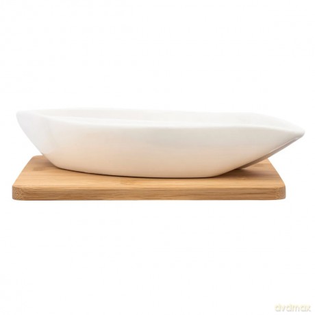 Regular Naczynie Dzielone z Porcelany Kremowej 26x14x4 cm Na Bambusowej Podstawie 19,5x19,5x1 cm