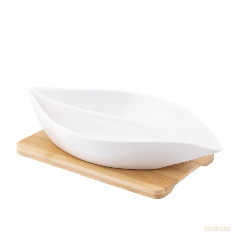 Regular Naczynie Dzielone z Porcelany Kremowej 26x14x4 cm Na Bambusowej Podstawie 19,5x19,5x1 cm