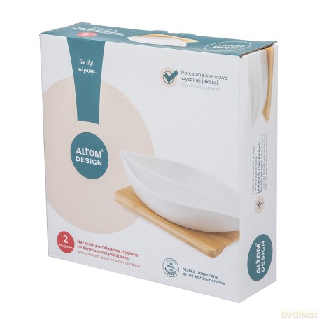 Regular Naczynie Dzielone z Porcelany Kremowej 26x14x4 cm Na Bambusowej Podstawie 19,5x19,5x1 cm