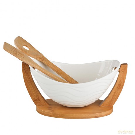 Regular Salaterka Owalna 32x15x16 cm z Podstawą I Łyżkami Bambusowymi Nbc
