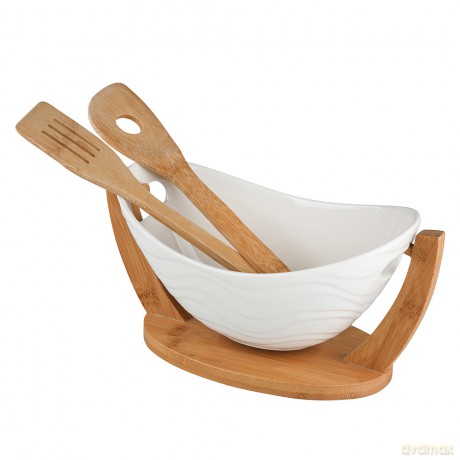Regular Salaterka Owalna 32x15x16 cm z Podstawą I Łyżkami Bambusowymi Nbc