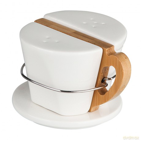 Regular Solniczka I Pieprzniczka Porcelanowa z Bambusowym Uchwytem
