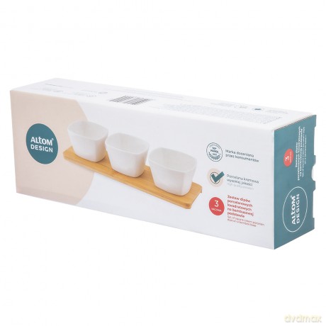 Regular Zest. 3 Dipów Kwadratowych z Porcelany Kremowej 150 Ml Na Bambusowej Podstawie 28x8,5x1cm