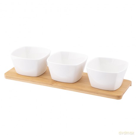 Regular Zest. 3 Dipów Kwadratowych z Porcelany Kremowej 150 Ml Na Bambusowej Podstawie 28x8,5x1cm
