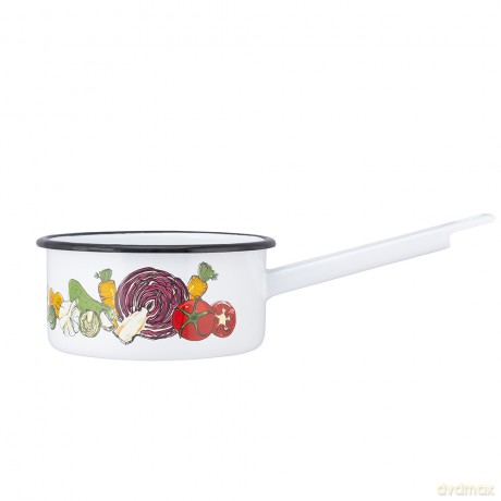 Rondel Emaliowany z Trzonkiem 1,0l Śr.14cm Wys.7cm Dek. Warzywa
