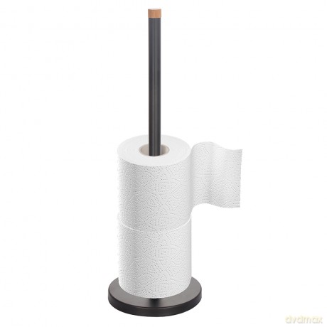 Stojak Na Papier Toaletowy Metalowy + Bambus 15x46,5 cm Czarny (Łazienka)