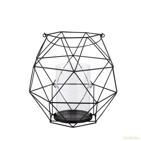 Świecznik Metalowy Geometryczny z Uchwytem I Szklanym Wkładem 22x22x22 cm Czarny