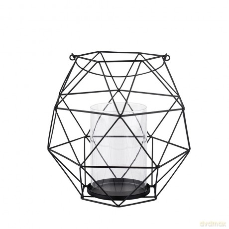 Świecznik Metalowy Geometryczny z Uchwytem I Szklanym Wkładem 22x22x22 cm Czarny