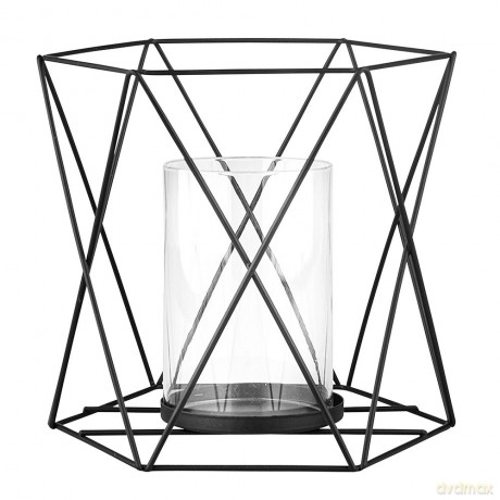 Świecznik Metalowy Geometryczny z Wkładem Szklanym 15x15x16,5 cm Czarny