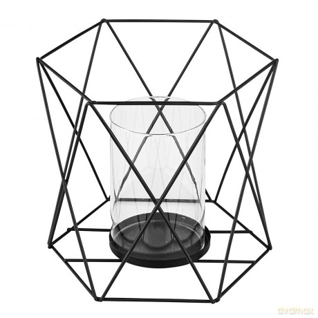 Świecznik Metalowy Geometryczny z Wkładem Szklanym 15x15x16,5 cm Czarny