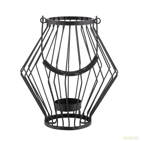 Świecznik Metalowy Szprosowy z Uchwytem 19x19x20 cm Czarny