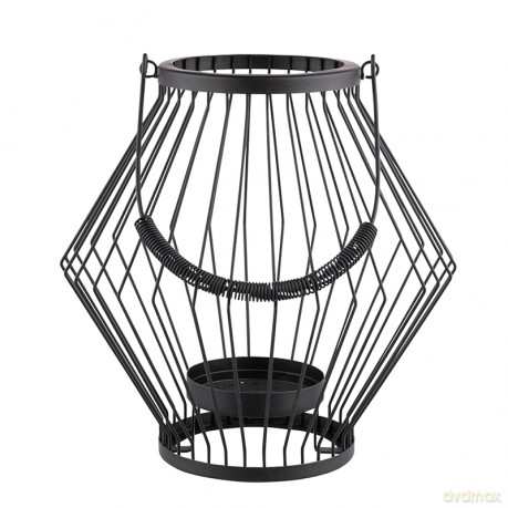 Świecznik Metalowy Szprosowy z Uchwytem 26x26x27 cm Czarny