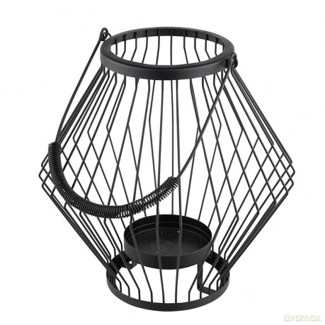 Świecznik Metalowy Szprosowy z Uchwytem 26x26x27 cm Czarny