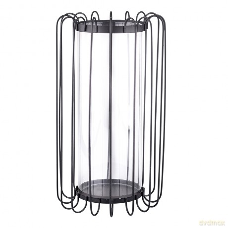 Świecznik Metalowy Szprosowy z Wkładem Szklanym16x16x28 cm Czarny
