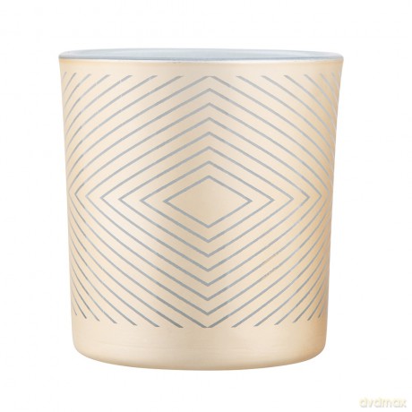 Świecznik Szklany Beżowy z Białym Wnętrzem 7x8 cm Dek. Geometryczna