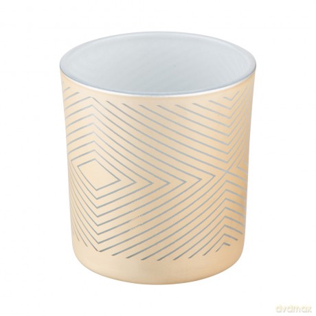 Świecznik Szklany Beżowy z Białym Wnętrzem 7x8 cm Dek. Geometryczna