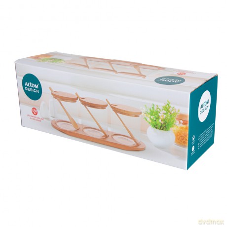 Zestaw 3 Pojemników Borosilikat z Łyżeczkami Na Podstawce 3x330ml (Color Box)