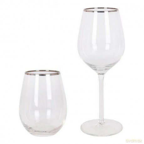 Zestaw 8 El. Ze Srebrnym Obrzeżem: 4x Kieliszek 380ml + 4xszklanka 350ml