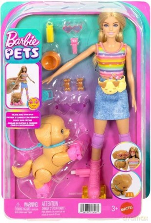 Barbie na rolkami i pieskiem