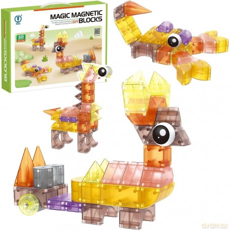 Klocki magnetyczne zwierzęta 68el [KLOCKI]