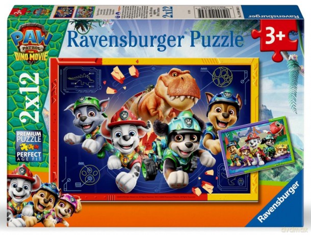 RAVENSBURGER Puzzle dla dzieci 2D: Psi Patrol Dino Movie 2x12el [PUZZLE]