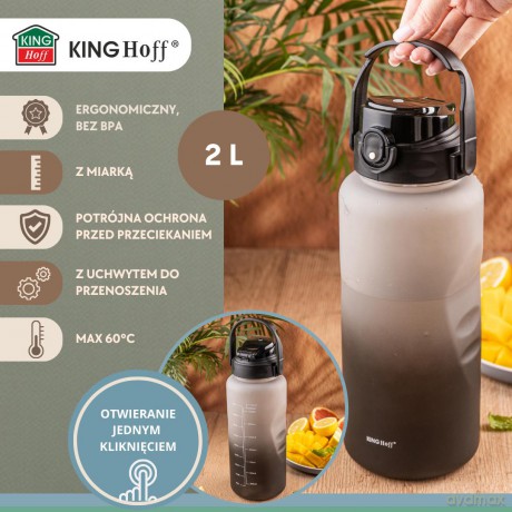 Butelka na wodę 2l, ze słomką, bpa-free, szczelna, kinghoff kh-2009