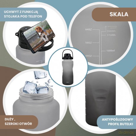 Butelka na wodę 2l, ze słomką, bpa-free, szczelna, kinghoff kh-2009