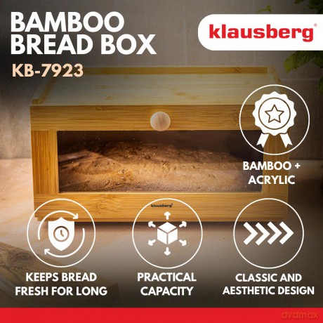 Chlebak bambusowy, akrylowy front, 35,5×24×18cm, klausberg, kb-7923