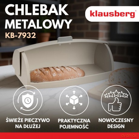Chlebak, metalowy korpus, klapa z polistyrenu, 45×28,5×17cm, beżowy, klausberg, kb-7932